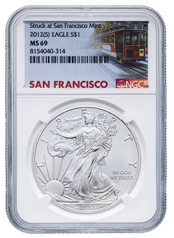 2012-(S) NGC MS-69 1 oz American Silver Eagle Coin Struck at San Francisco