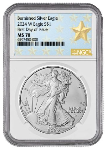 2024-W NGC MS-70 First Day of Issue 1 oz American Silver Eagle Burnished Coin - West Point Label