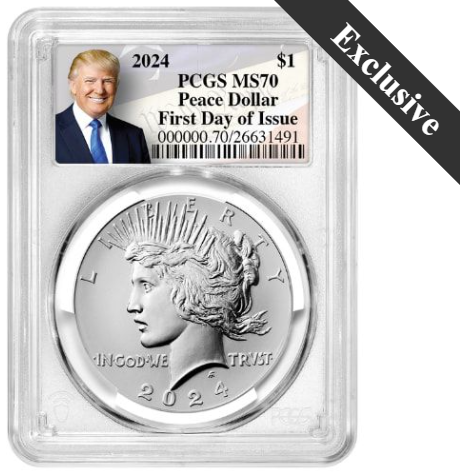 2024 PCGS MS-70 First Day of Issue Coin Peace Dollar Silver Coin - Exclusive Trump Constitution Label