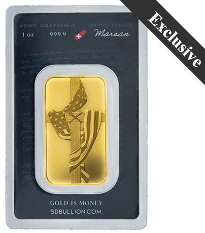 1 oz ONZ Bullion Cross and Flag Gold Bar