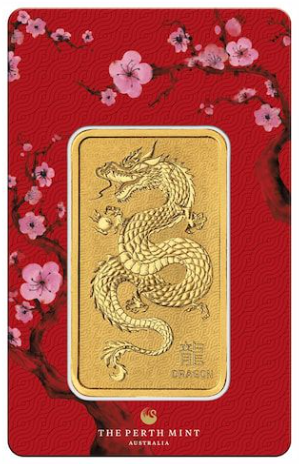 1 oz Lunar Dragon Minted Gold Bar In Assay